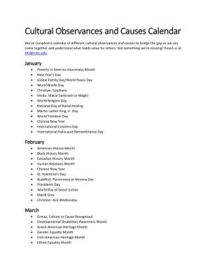 Cultural Observances and Causes Calendar (PDF)
