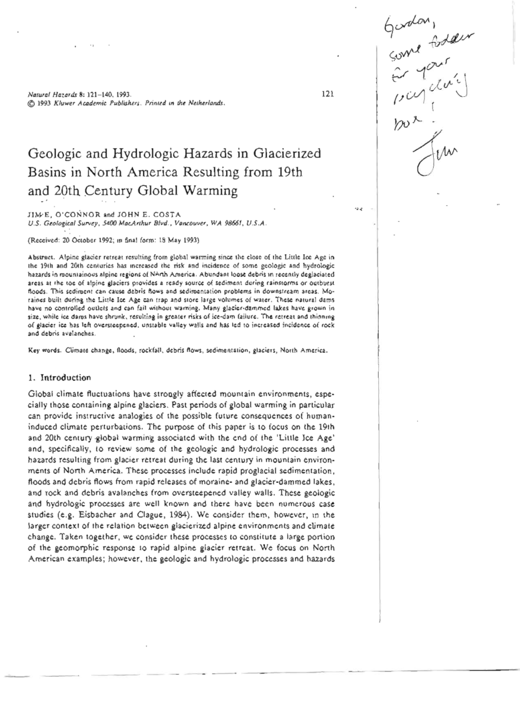 Geologic and Hydrologic Hazards in Glacierized Basins in North America Resulting from 19Th and 20Th Century Global Warming