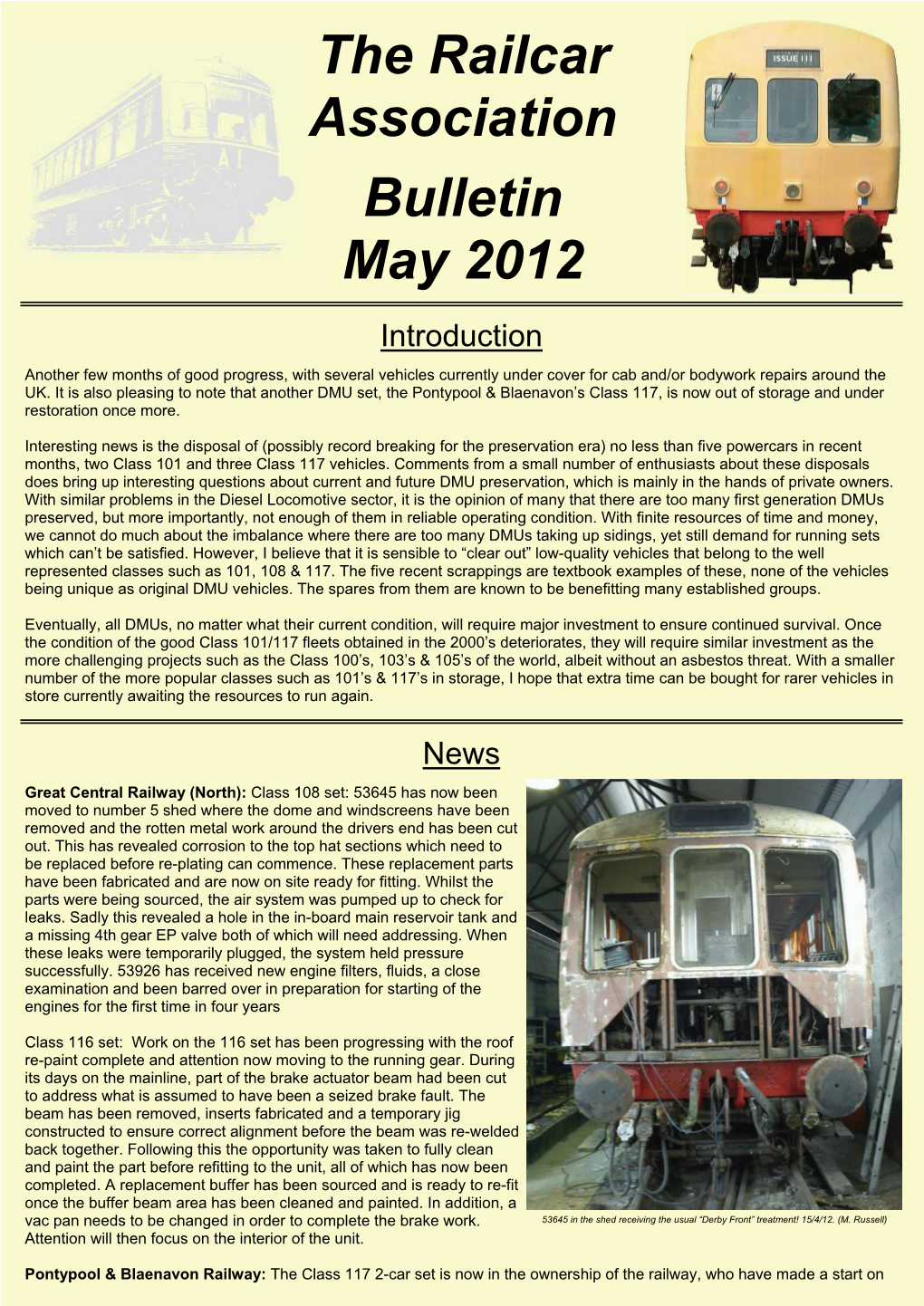 The Railcar Association Bulletin May 2012