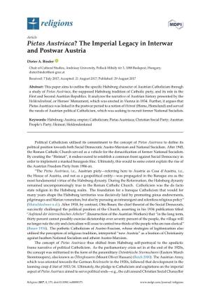 Pietas Austriaca? the Imperial Legacy in Interwar and Postwar Austria