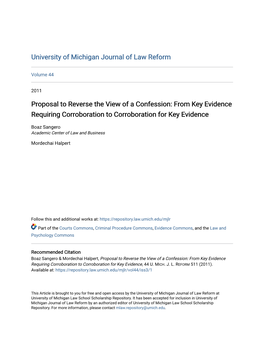 Proposal to Reverse the View of a Confession: from Key Evidence Requiring Corroboration to Corroboration for Key Evidence