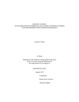 An Examination of Personal Salvation in Martin Luther's Von Der Freiheit Eines Christenmenschen