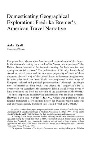 Fredrika Bremer' S , American Travel Narrative