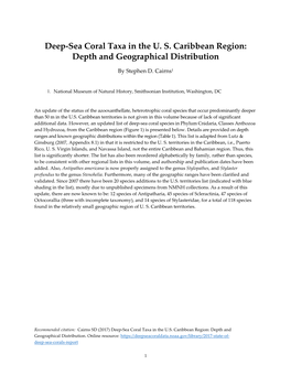 Deep-Sea Coral Taxa in the U. S. Caribbean Region: Depth And