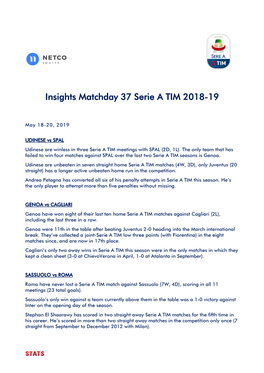 Insights Matchday 37 Serie a TIM 2018-19