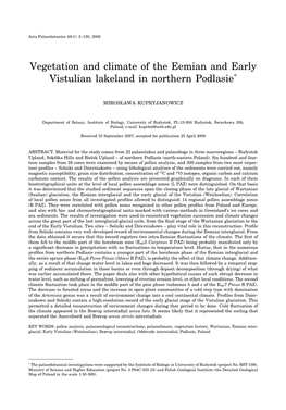 Vegetation and Climate of the Eemian and Early Vistulian Lakeland in Northern Podlasie*