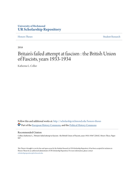 Britain's Failed Attempt at Fascism : the British Union of Fascists, Years 1933-1934 Katherine L