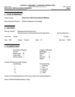 BOLLMAN TRUSS RAILROAD BRIDGE Page 1 United States Department of the Interior, National Park Service______National Register of Historic Places Registration Form