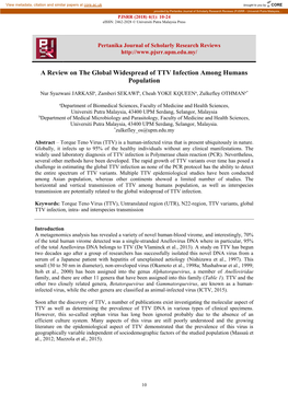 A Review on the Global Widespread of TTV Infection Among Humans Population