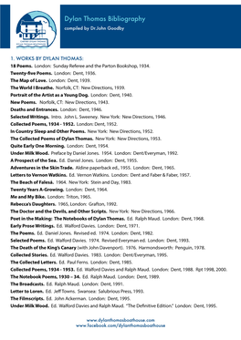 Dylan Thomas Bibliography Compiled by Dr.John Goodby