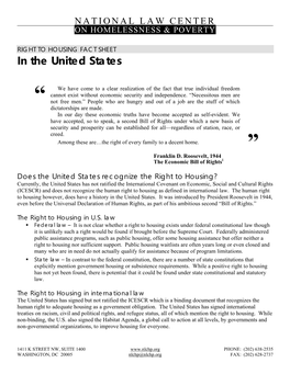 RIGHT to HOUSING FACT SHEET in the United States