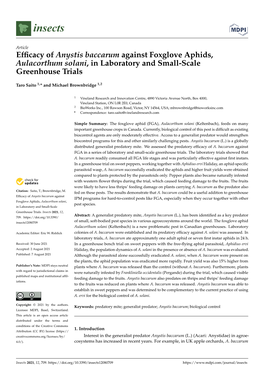 Efficacy of Anystis Baccarum Against Foxglove Aphids, Aulacorthum