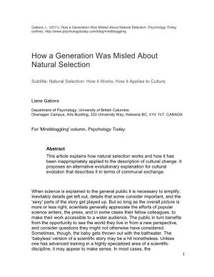 How a Generation Was Misled About Natural Selection
