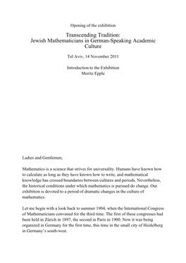 Jewish Mathematicians in German-Speaking Academic Culture