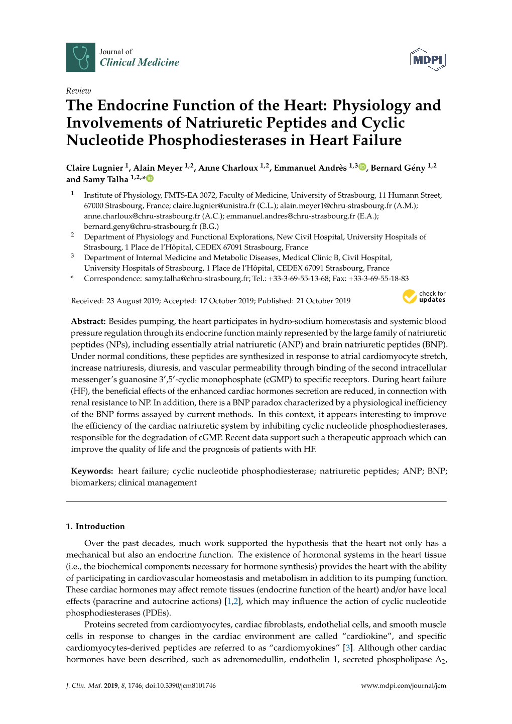 The Endocrine Function of the Heart: Physiology and Involvements of Natriuretic Peptides and Cyclic Nucleotide Phosphodiesterases in Heart Failure