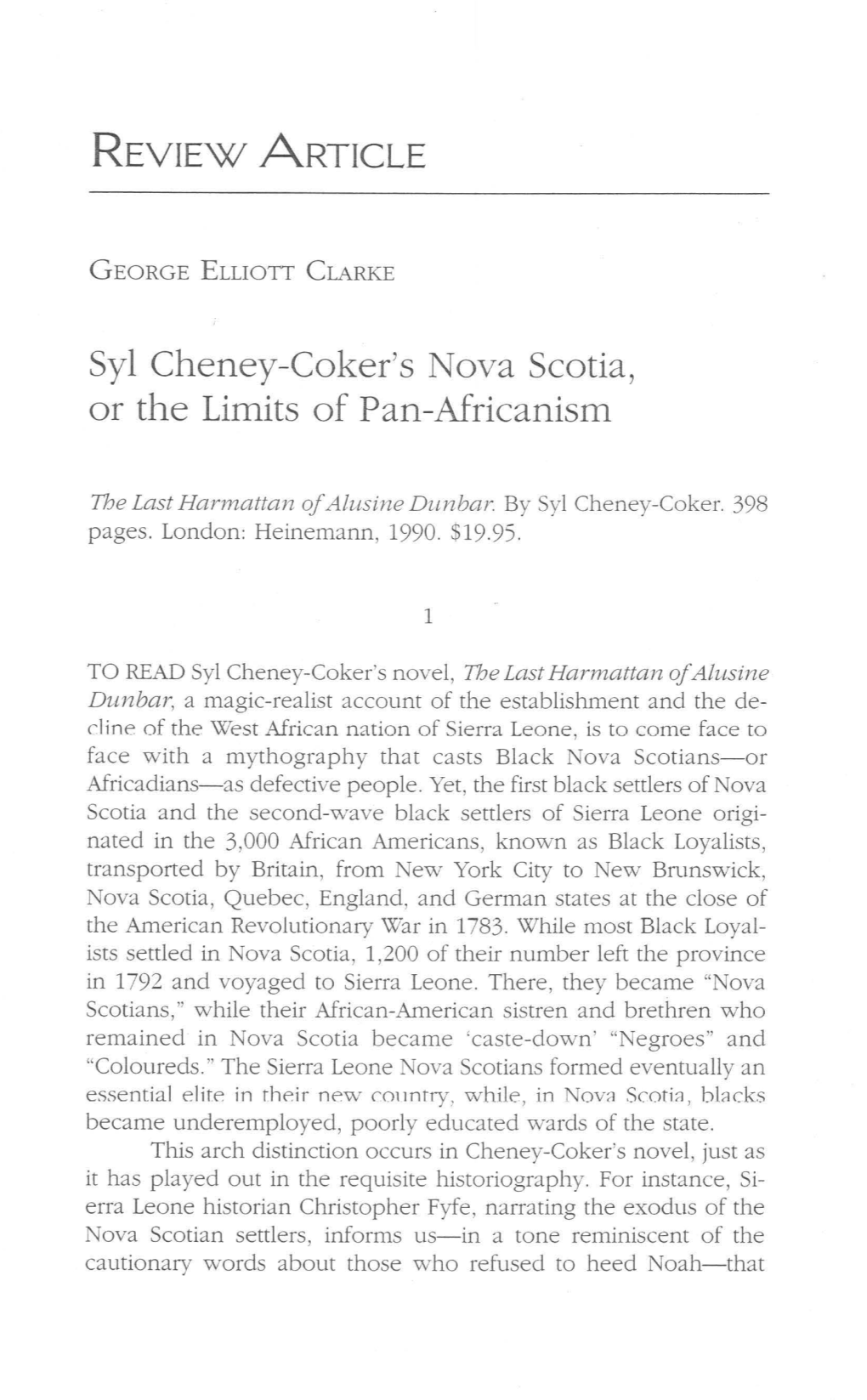 Syl Cheney-Coker's Nova Scotia, Or the Limits of Pan-Africanism