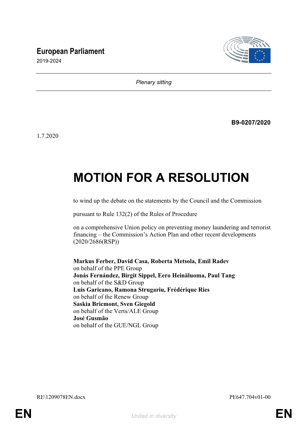 En En Motion for a Resolution