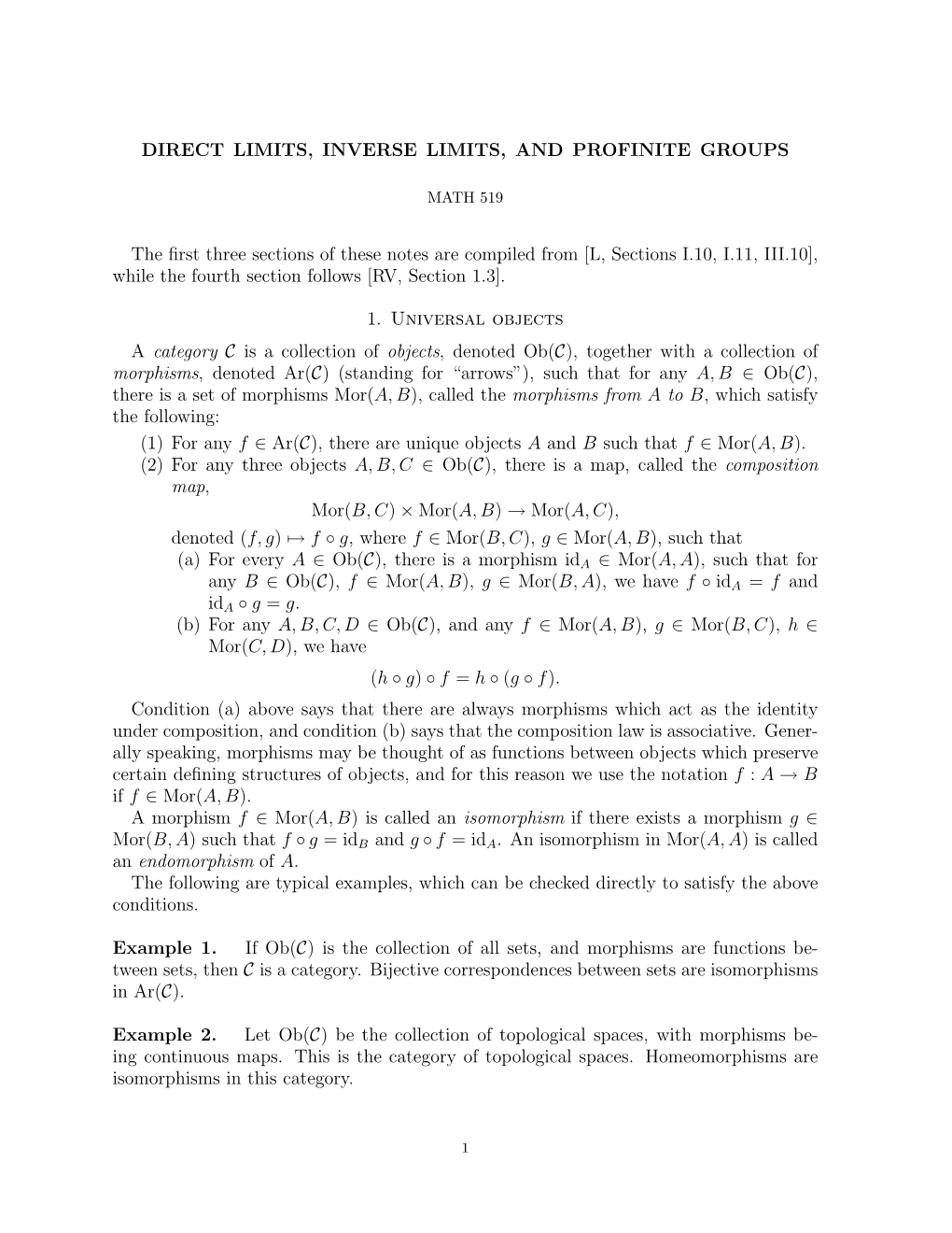 DIRECT LIMITS, INVERSE LIMITS, and PROFINITE GROUPS the First