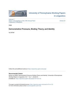 Demonstrative Pronouns, Binding Theory, and Identity