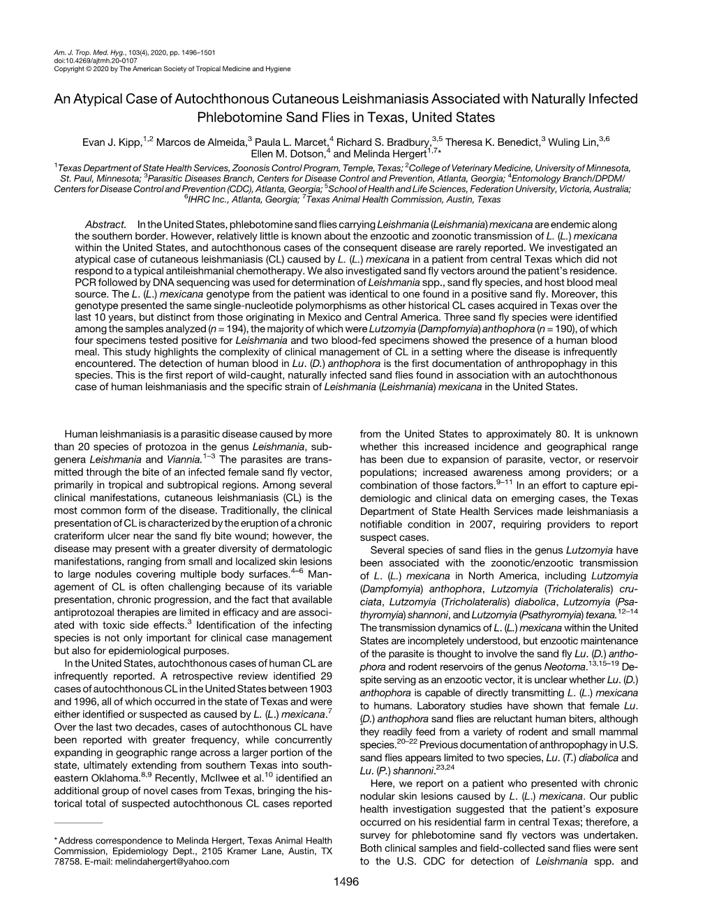 An Atypical Case of Autochthonous Cutaneous Leishmaniasis Associated with Naturally Infected Phlebotomine Sand Flies in Texas, United States