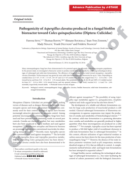Pathogenicity of Aspergillus Clavatus Produced in a Fungal Biofilm Bioreactor Toward Culex Quinquefasciatus (Diptera: Culicidae)