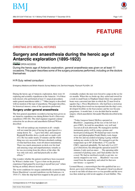 Surgery and Anaesthesia During The