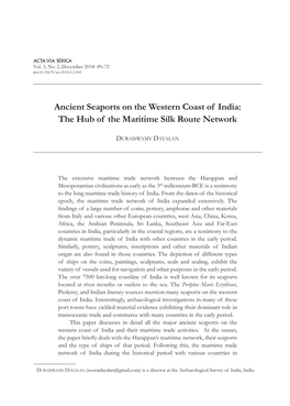 Ancient Seaports on the Western Coast of India: the Hub of the Maritime Silk Route Network