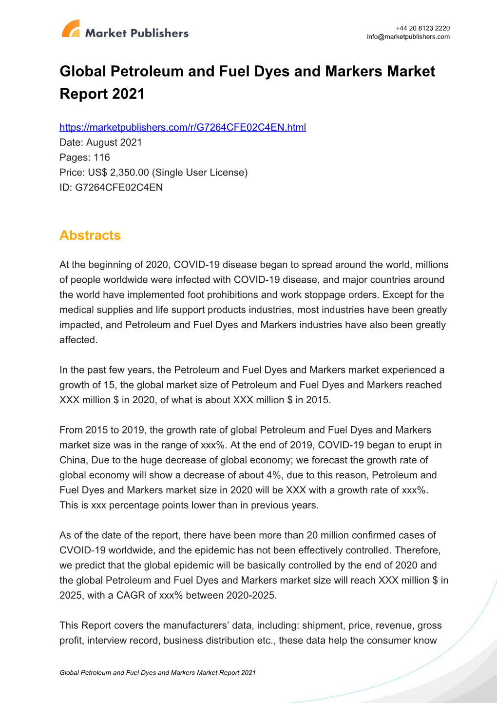 Global Petroleum and Fuel Dyes and Markers