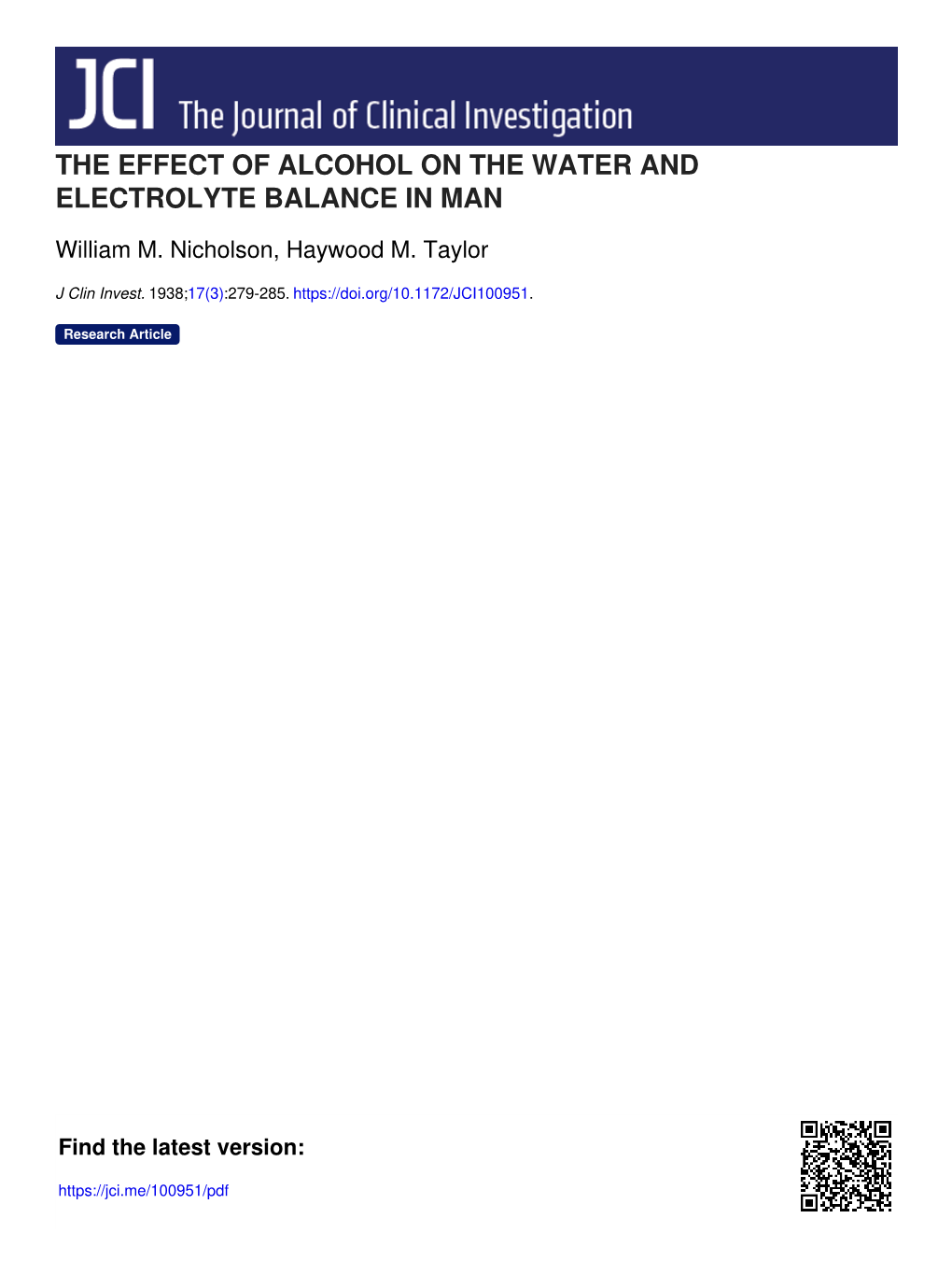 The Effect of Alcohol on the Water and Electrolyte Balance in Man