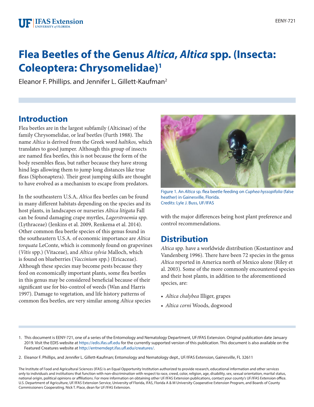 Flea Beetles of the Genus Altica, Altica Spp. (Insecta: Coleoptera: Chrysomelidae)1 Eleanor F