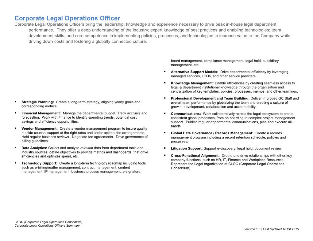 Corporate Legal Operations Officer