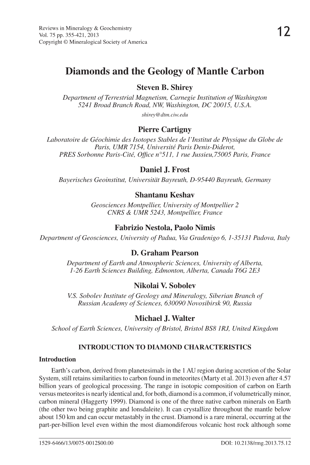 Diamonds and the Geology of Mantle Carbon Steven B