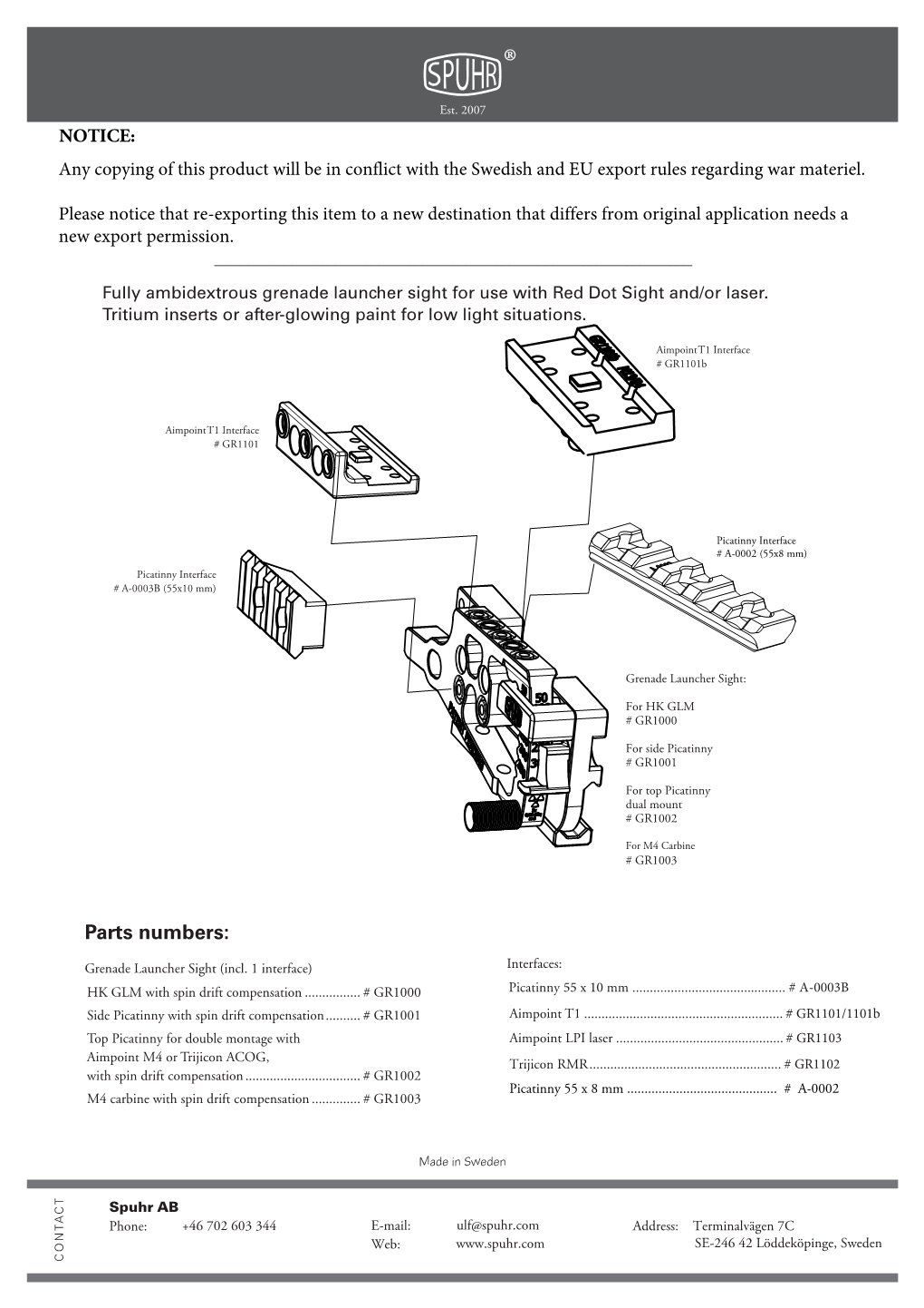 Parts Numbers