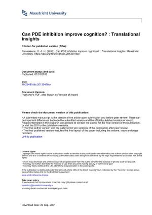 Can PDE Inhibition Improve Cognition? : Translational Insights