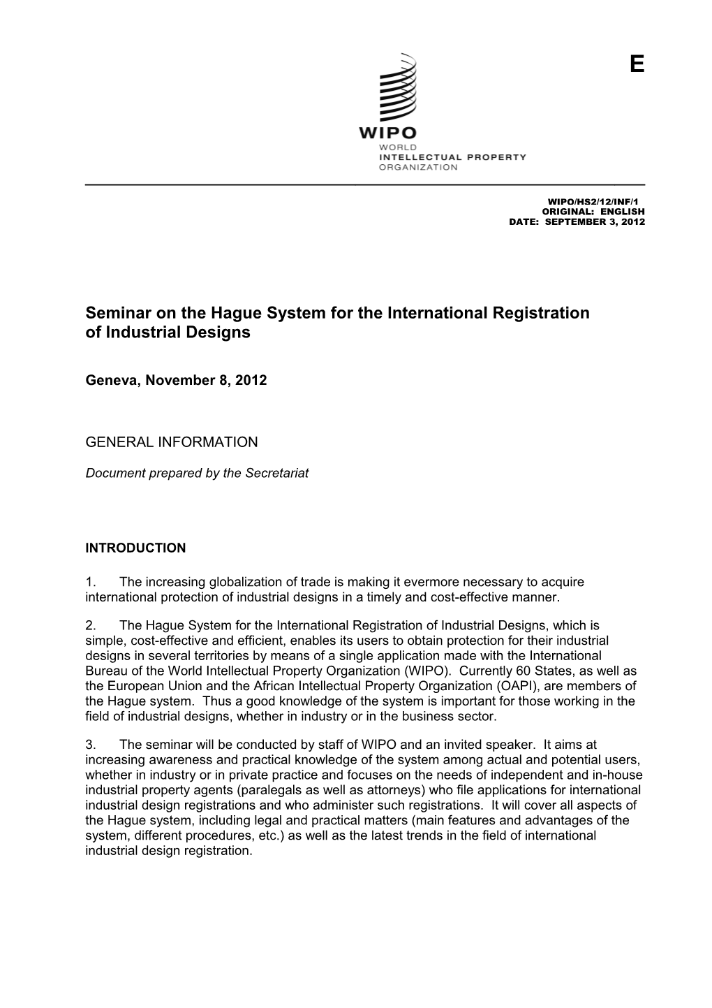 Seminar on the Hague System for the International Registration of Industrial Designs s1