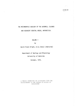 The Metamorphic Geology of the Windmill Islands and Adjacent Coastal Areas, Antarctica