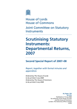 Scrutinising Statutory Instruments: Departmental Returns, 2007