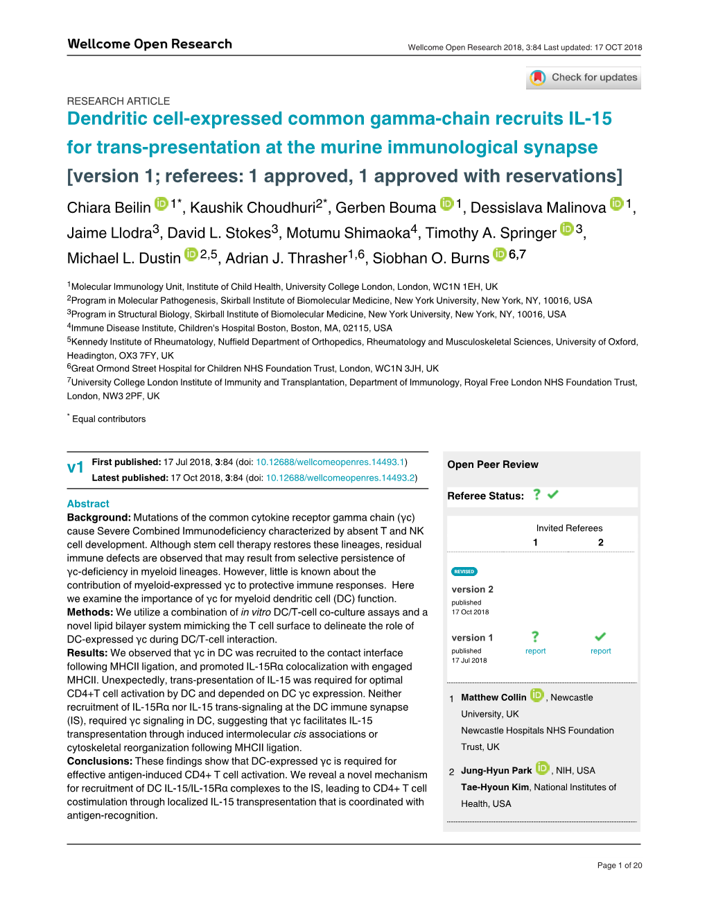 Dendritic Cell-Expressed Common Gamma-Chain Recruits IL-15 for Trans-Presentation at the Murine Immunological Synapse