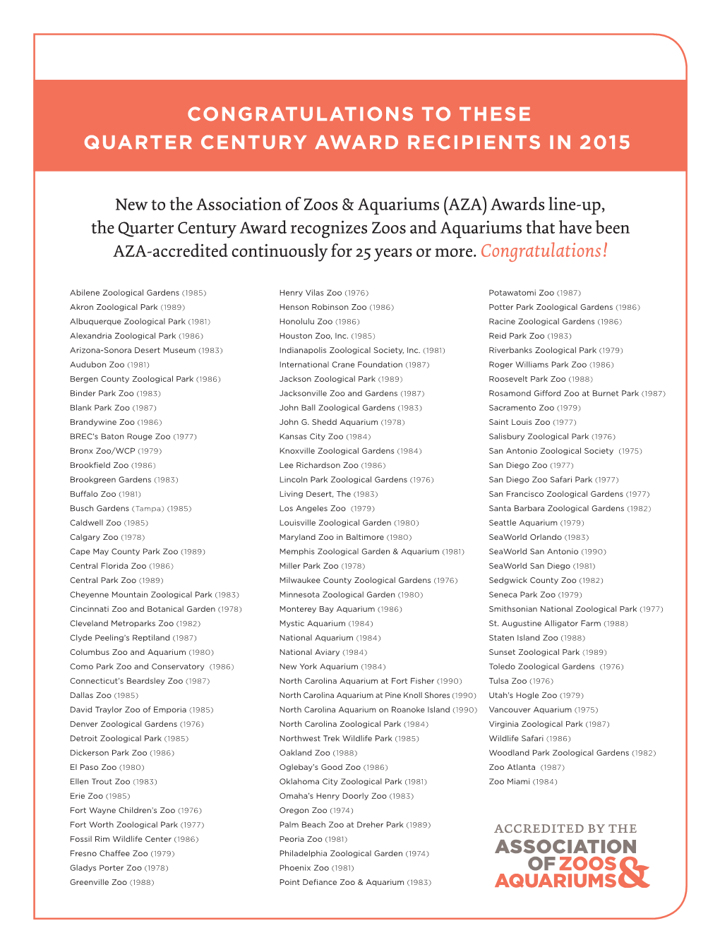 Congratulations to These Quarter Century Award Recipients in 2015