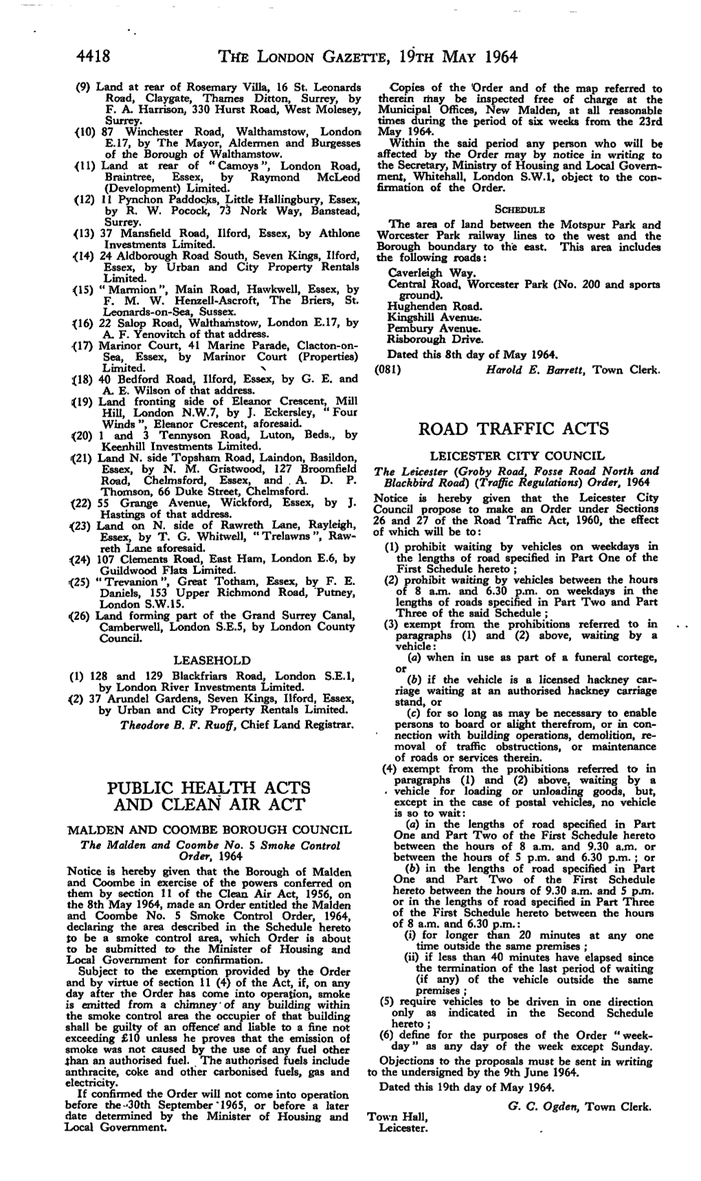 THE LONDON GAZETTE, 19Ra MAY 1964 PUBLIC HEALTH ACTS AND