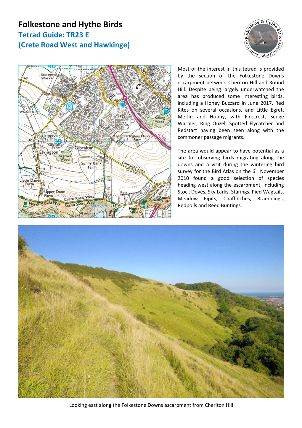 Folkestone and Hythe Birds Tetrad Guide: TR23 E (Crete Road West and Hawkinge)