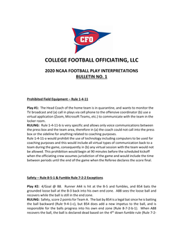 2020 NCAA Football Play Interpretations – Bulletin No. 1