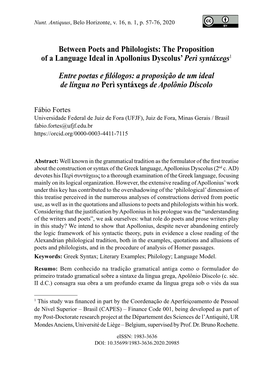 The Proposition of a Language Ideal in Apollonius Dyscolus' Perì