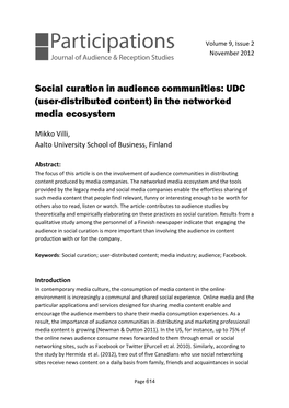 Social Curation in Audience Communities: UDC (User-Distributed Content) in the Networked Media Ecosystem