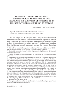 Burebista at the Banat's Danube. Archaeological