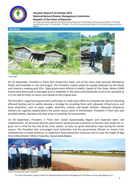6 October 2015 National Natural Disaster Management Committee Republic of the Union of Myanmar Headlines On