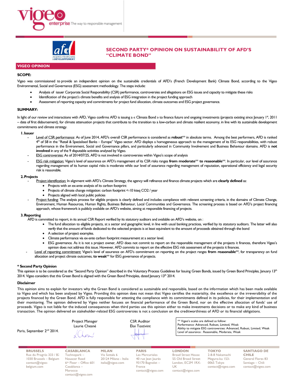 Second Party* Opinion on Sustainability of Afd's