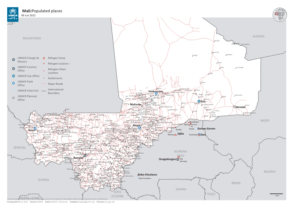 Mali:Populated Places 09 Jun 2015 Western Sahara