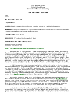 Mel Lewis Audiovisual Collection Finding Aid (PDF)