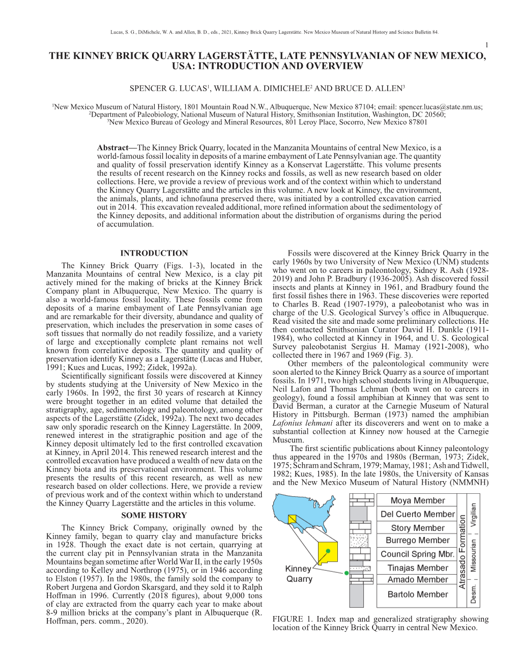 The Kinney Brick Quarry Lagerstätte, Late Pennsylvanian of New Mexico, Usa: Introduction and Overview